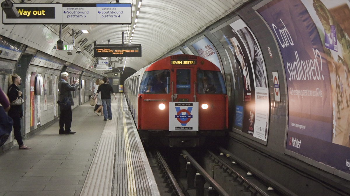 front view train arriving at london underground station