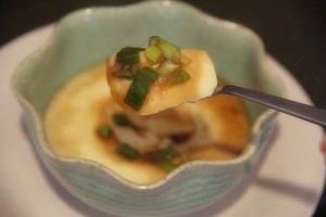 simple chinese food dish steamed egg in green bowl