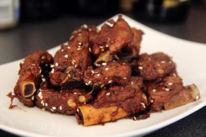 plate of delicious Chinese sweet and sour pork ribs