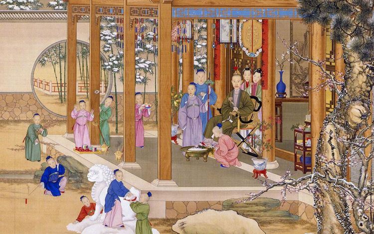古代中国皇帝如何庆祝春节 painting of emperor with family