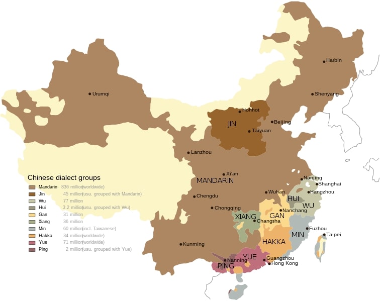 chinese sinitic languages map