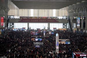 Busy train station at Chinese New Year Migration