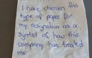 Employee in Singapore Resigns on Toilet Paper