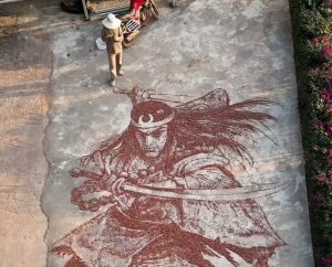 Man Turns Red Corn Kernels into Artwork in Yunnan